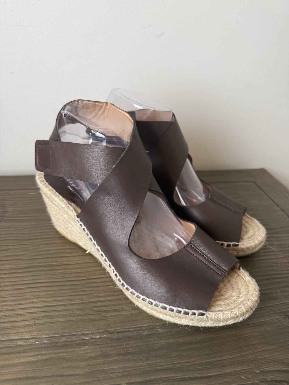 BETTYE MULLER Dawn Brown Leather Espadrille Wedges Sandals Heels Sz 10 EU 40 NEW